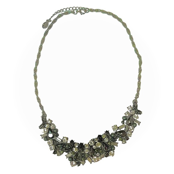 Ann Taylor LOFT Smoke Grey Rhinestone Statement Necklace - Picture 1 of 5